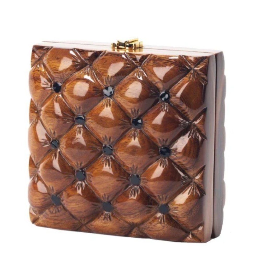 Ricki Hand-Carved Acacia Wood Clutch